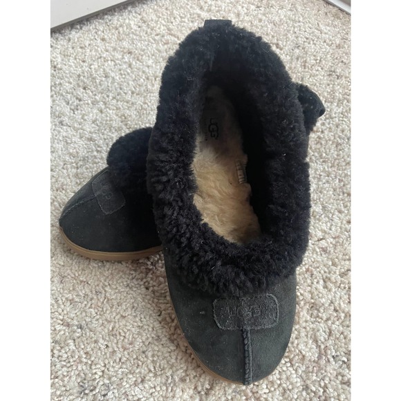 UGG Shoes - UGG Black Fur Slippers with Rubber Sole | Warm, Winter Slippers